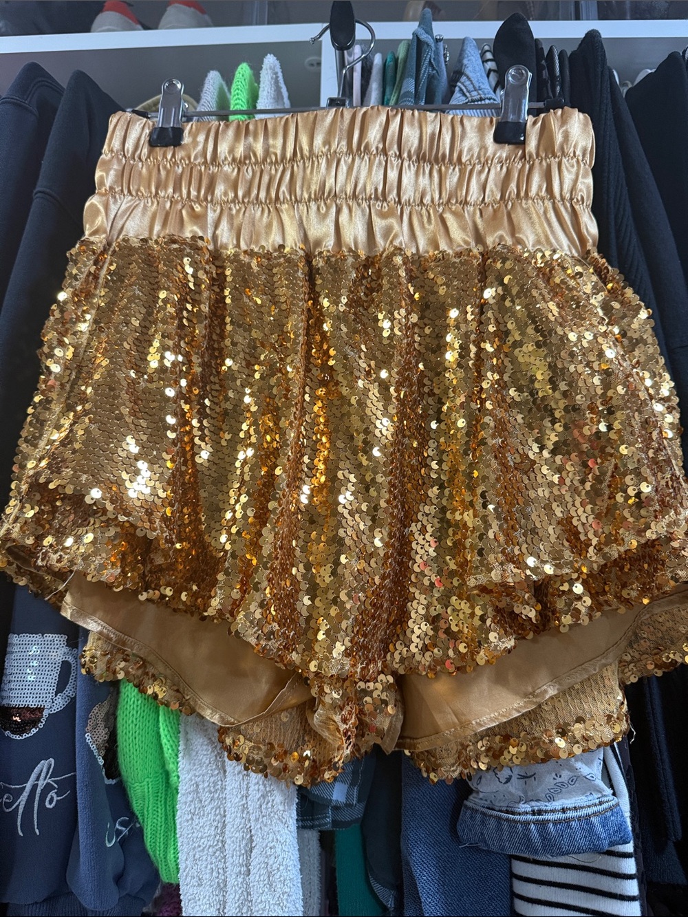 Peach Love California Gold Sequin Ruffle Skort